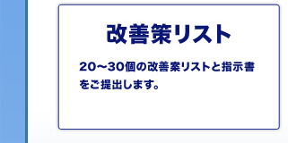 改善策リスト 20～30個の改善案リストと指示書をご提出します。